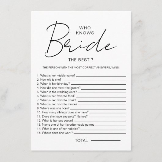 Wer kennt die Bridge Best Brautparty Party Games? Begleitkarte (Vorderseite)