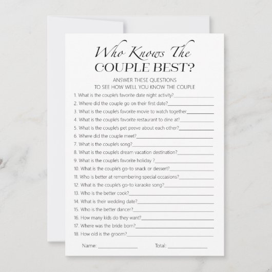 Wer kennt die Couple Best Brautparty Game Card? Einladung (Vorderseite)