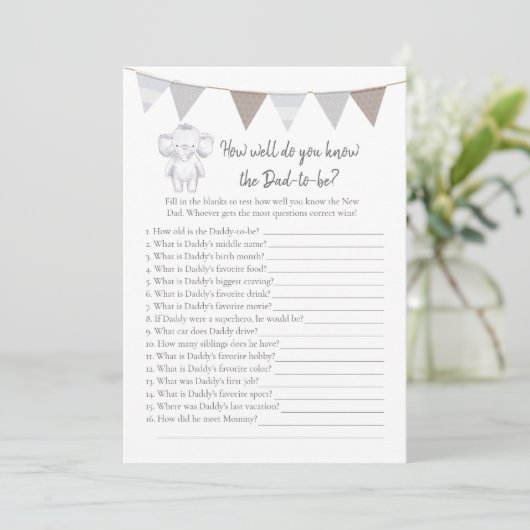 Wer kennt die "Daddy to be Game Baby Elephant Card Programm (Stehend Vorderseite)