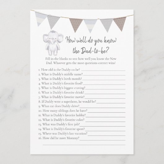 Wer kennt die "Daddy to be Game Baby Elephant Card Programm (Vorderseite)