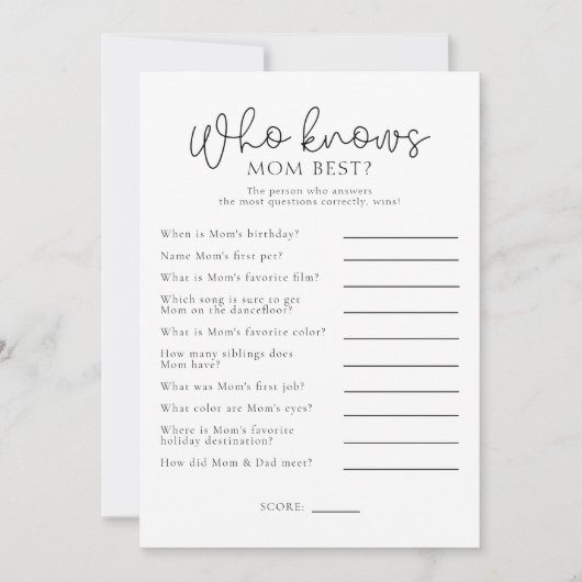 Wer kennt die Mama Best Baby Shower Game Card? Einladung (Vorderseite)