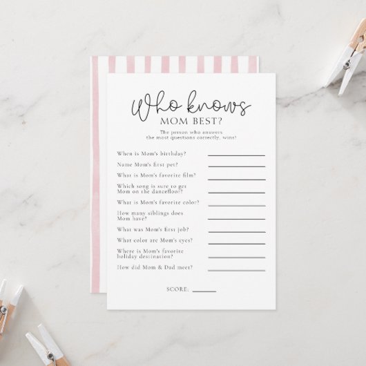 Wer kennt die Mama Best Baby Shower Game Card? Einladung (Vorderseite/Rückseite Beispiel)