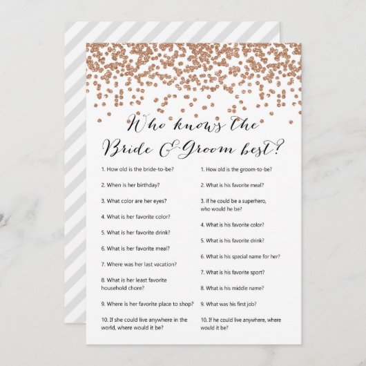 Wer kennt die Rose Bride & Groom Gold Bridal Game Einladung (Vorne/Hinten)