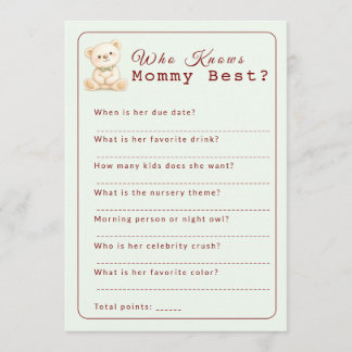 Wer kennt Mama am besten Baby Shower Spielkarte