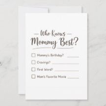 Wer kennt Mama am besten? – Baby Shower Spielkarte