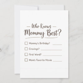 Wer kennt Mama am besten? – Baby Shower Spielkarte Feiertagskarte