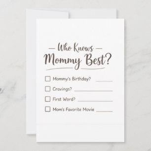 Wer kennt Mama am besten? – Baby Shower Spielkarte Feiertagskarte