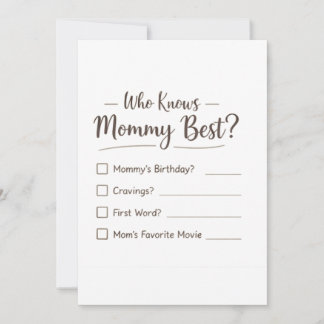 Wer kennt Mama am besten? – Baby Shower Spielkarte Feiertagskarte