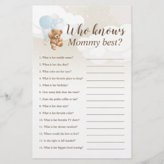 Wer kennt Mama am besten Teddybär-Baby-Party-Spiel Flyer
