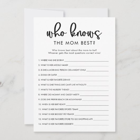 Wer kennt Mama Mama am besten Baby Dusche Spiel Einladung (Vorderseite)
