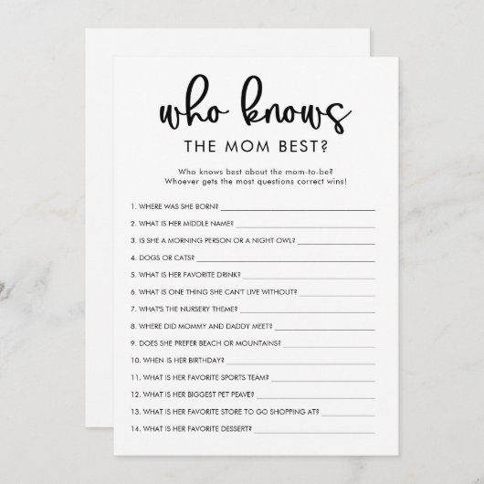 Wer kennt Mama Mama am besten Baby Dusche Spiel Einladung (Vorne/Hinten)