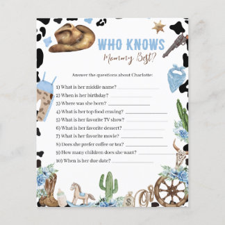 Wer kennt Mami am besten Cowboy-Baby-Shower-Spielk