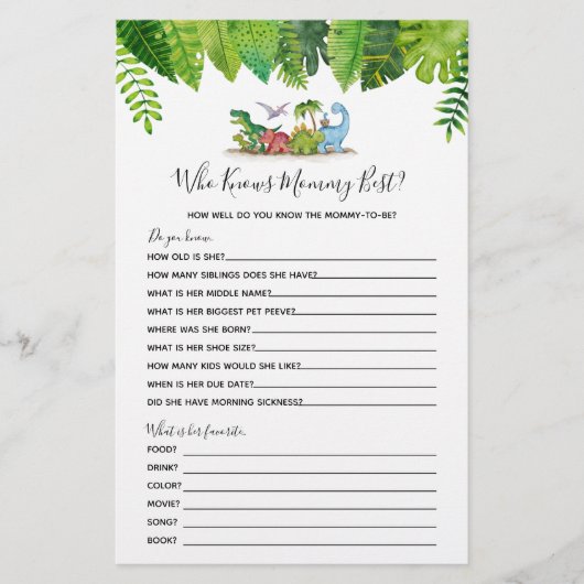 Wer kennt Mommy Best Dinosaur Baby Shower Game? (Vorderseite)