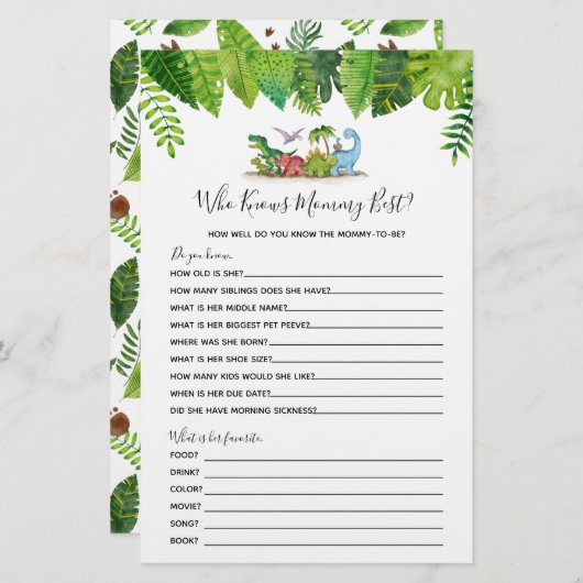 Wer kennt Mommy Best Dinosaur Baby Shower Game? (Vorne/Hinten)