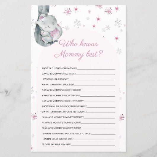 Wer kennt Mommy best Elephant Baby Shower Game? (Vorderseite)