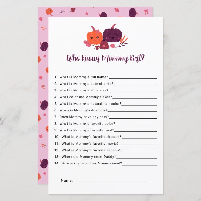 Wer kennt Mommy Best Little Pumpkin Baby Shower (Vorne/Hinten)