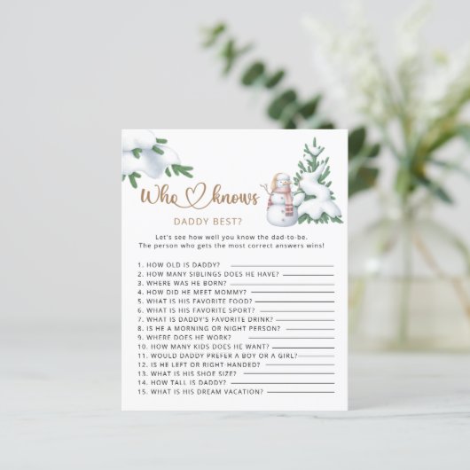 Wer kennt Papa am besten Winter Baby Dusche Spiel (Stehend Vorderseite)