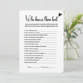 Wer kennt sie als das beste Brautparty-Spiel? Einladung (Stehend Vorderseite)