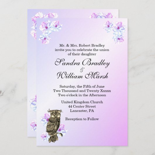 Wer Lila Owl Hochzeit heiratet Einladung (Vorne/Hinten)