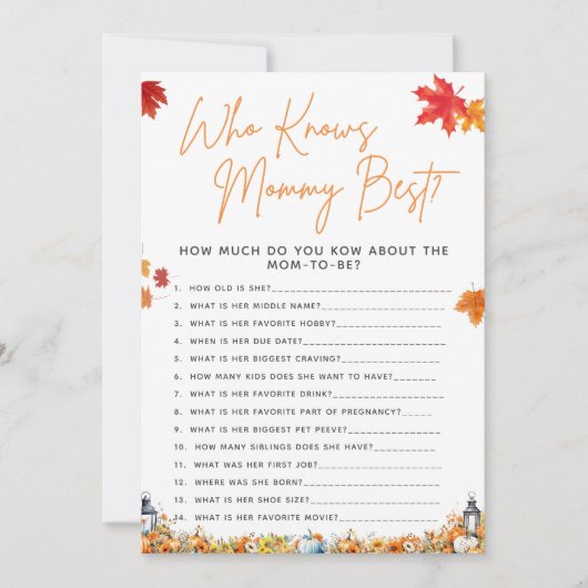 WER MOMMY BEST Questions Baby Shower Game kennt Einladung (Vorderseite)