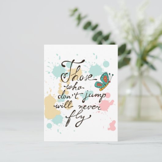 Wer nicht springt, wird nie fliegen postkarte (Stehend Vorderseite)