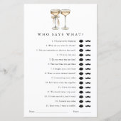 Wer sagt was Champagne Brautparty Game Card? (Vorderseite)