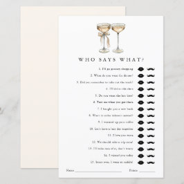Wer sagt was Champagne Brautparty Game Card?