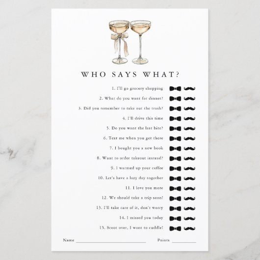 Wer sagt, was Champagne Gay Polterabend Game (Vorderseite)