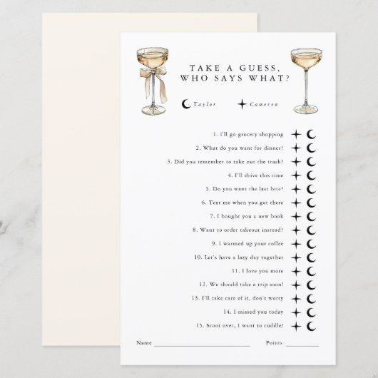 Wer sagt, was Gender Neutral Polterabend Game (Vorne/Hinten)