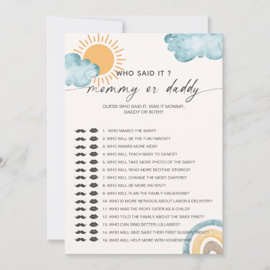 Wer sagte es Mama? | Daddy Baby Showspiel Einladung (Vorderseite)