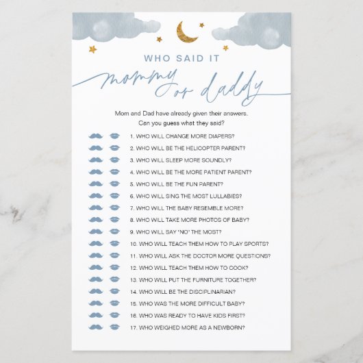 Wer sagte es Mama oder Daddy Baby Game Twinkle Sta (Vorderseite)
