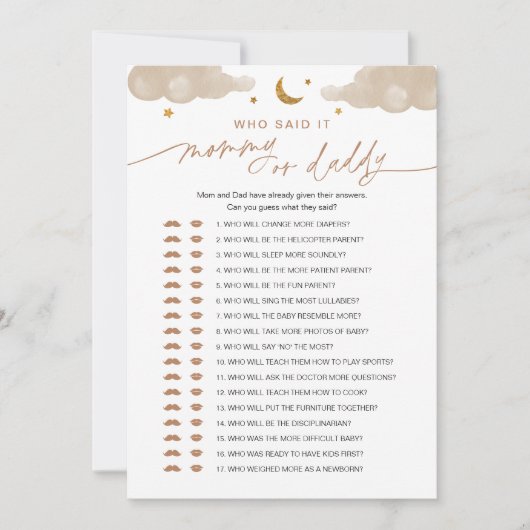 Wer sagte es Mama oder Daddy Baby Game Twinkle Sta Einladung (Vorderseite)