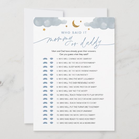 Wer sagte es Mama oder Daddy Baby Game Twinkle Sta Einladung (Vorderseite)
