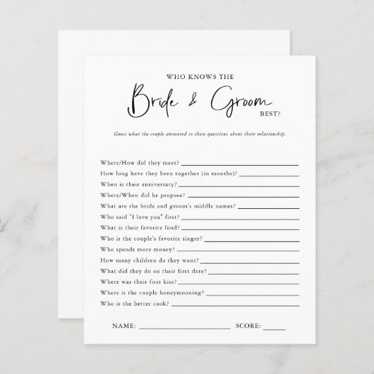Wer sie am besten kennt | Brautparty Game (Vorne/Hinten)