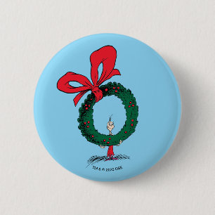 Wer späht durch den Weihnachtskranz Button