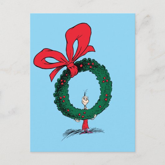 Wer späht durch den Weihnachtskranz Postkarte (Vorderseite)