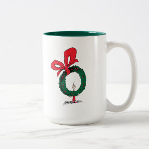 Wer späht durch den Weihnachtskranz Zweifarbige Tasse