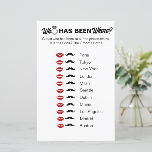Wer war wo? Brautparty Travel Game (Stehend Vorderseite)