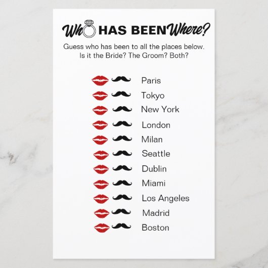 Wer war wo? Brautparty Travel Game (Vorderseite)