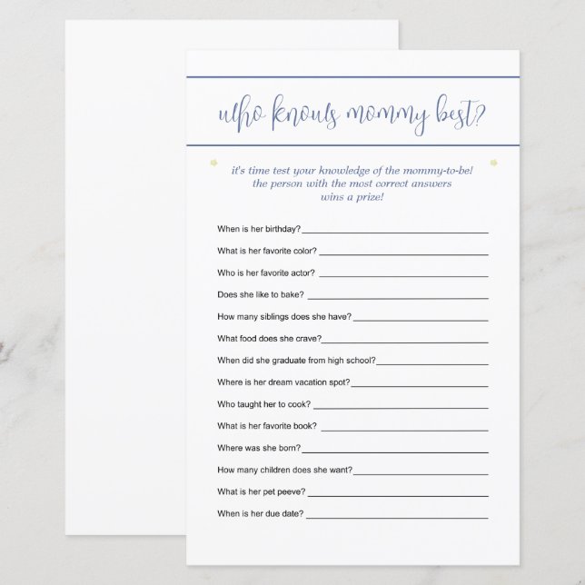 Wer weiß, Mommy Beste Ratgeber Game Stars Blue (Vorne/Hinten)