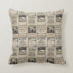 Werbe-Collage für Vintage-Fahrradfahrer Kissen
