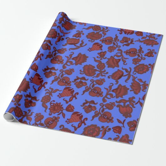 Werbeaktion Blume Bohemisch Chic Floral Boho Blue Geschenkpapier (Ungerollt)