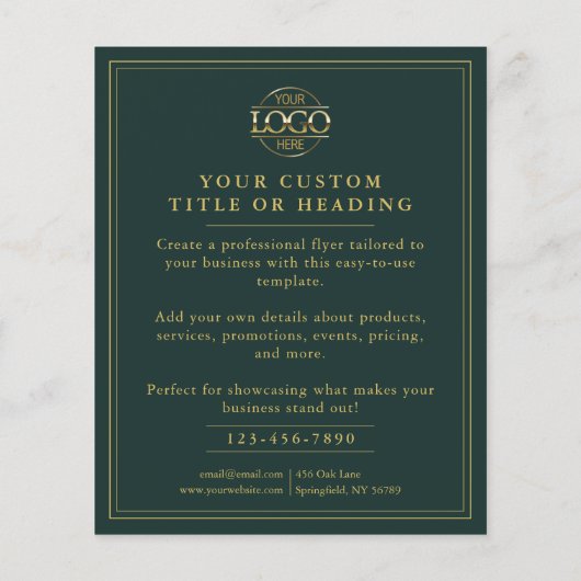 Werbeaktion für das elegante dunkelgrüne Gold-Logo Flyer (Hinten)