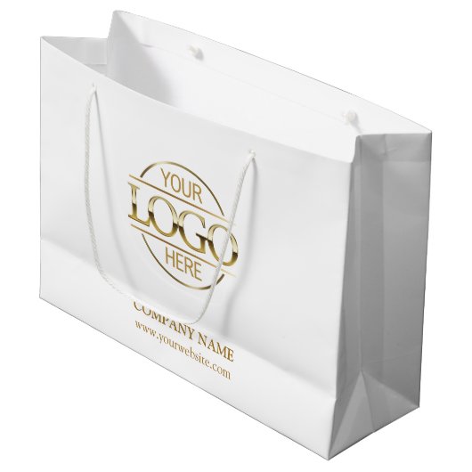 Werbeaktion für das White-Gold-Business-Logo der M Große Geschenktüte (Vorderseite Schrägansicht)
