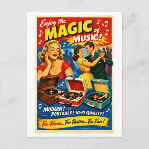 Werbeanzeige für einen Vintage-Plattenspieler aus Postkarte