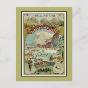 Werbeanzeige für Wintersporthotels in den Schweize Postkarte