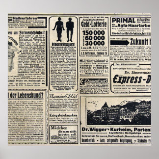 Werbeanzeigen für antike deutsche Zeitungen 1917 Poster
