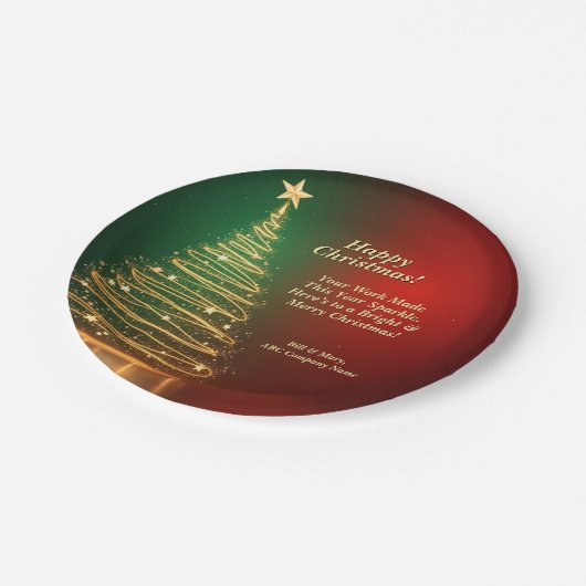 Werbebotschaft "Green Gold Christmas Tree 7" Pappteller (Schrägansicht)
