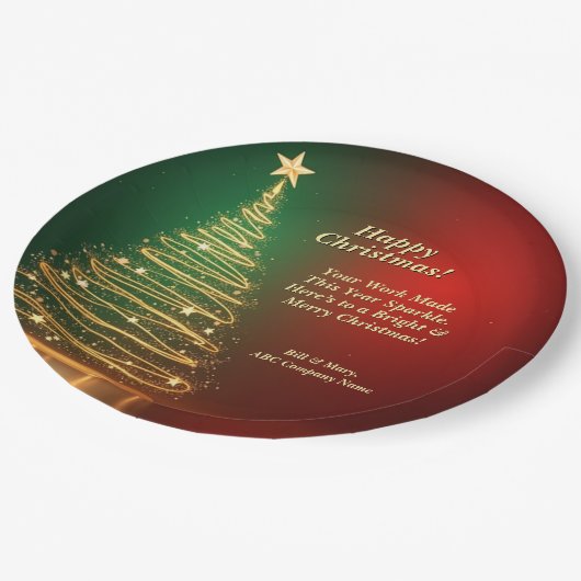Werbebotschaft Grün Gold Weihnachtsbaum 9" Pappteller (Schrägansicht)