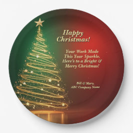 Werbebotschaft Grün Gold Weihnachtsbaum 9" Pappteller